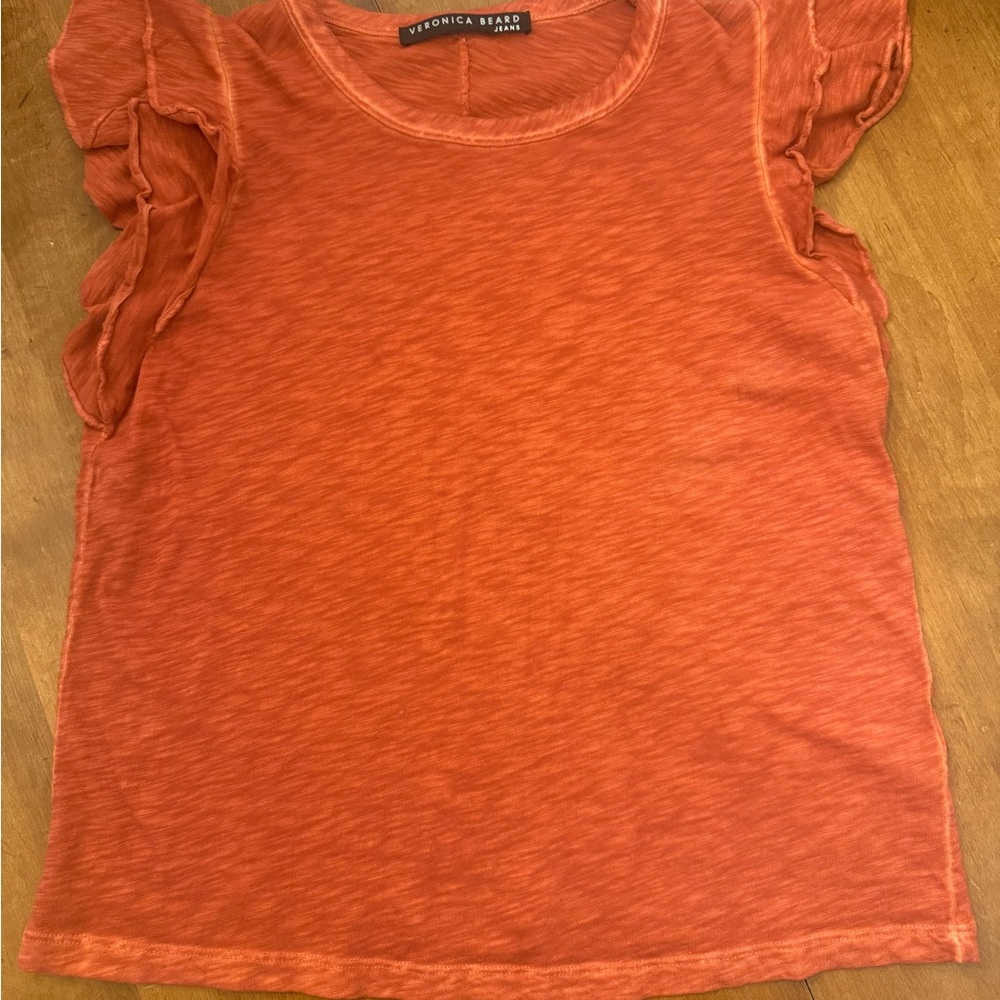 Veronica Beard Terracotta Ruffle Sleeve Blouse
